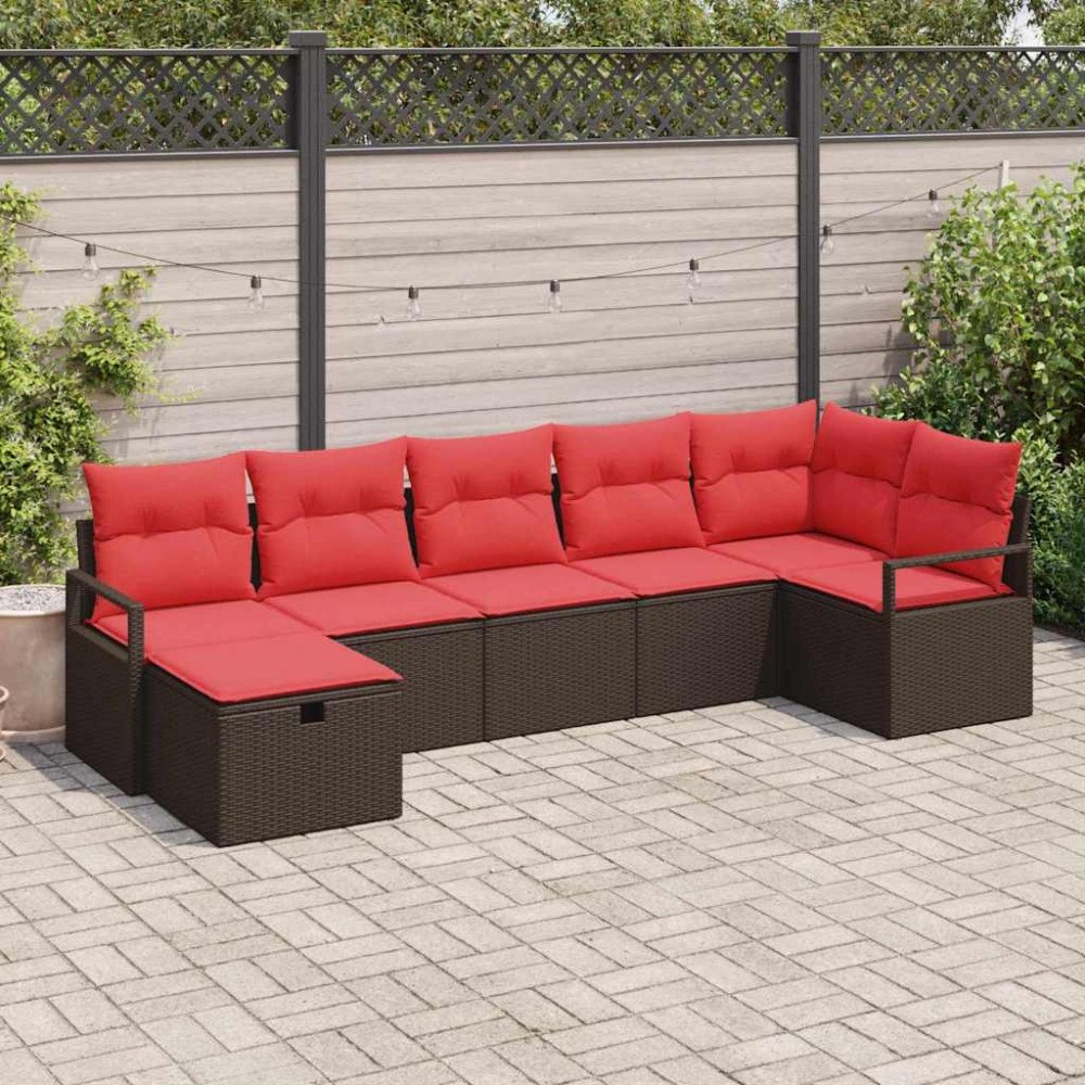 vidaXL Soffset med kudde med lagring 7 pcs Brun och Röd konstrotting