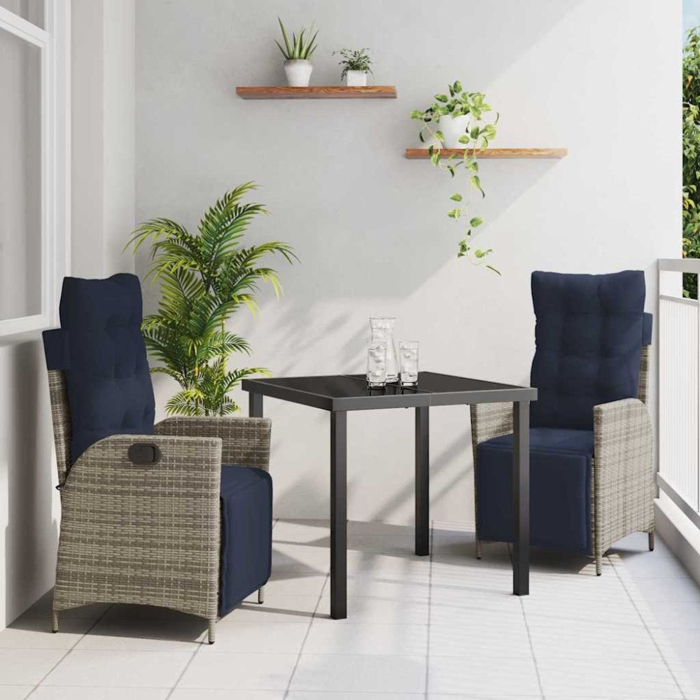 vidaXL Trädgårdsmöbelset med kudde 3 pcs Grå och svart Rotting