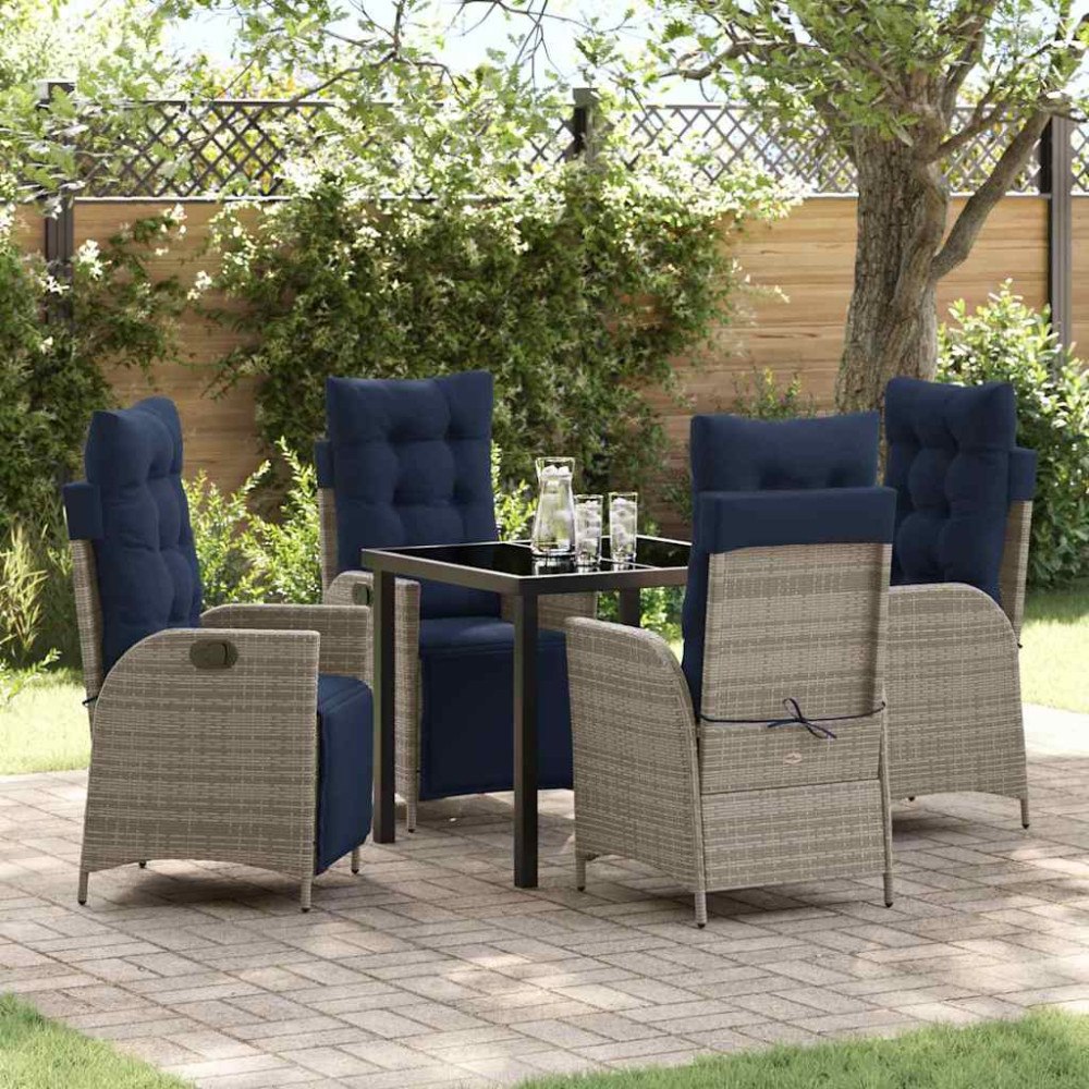 vidaXL Trädgårdsmöbelset med kudde 5 pcs Grå och svart Rotting