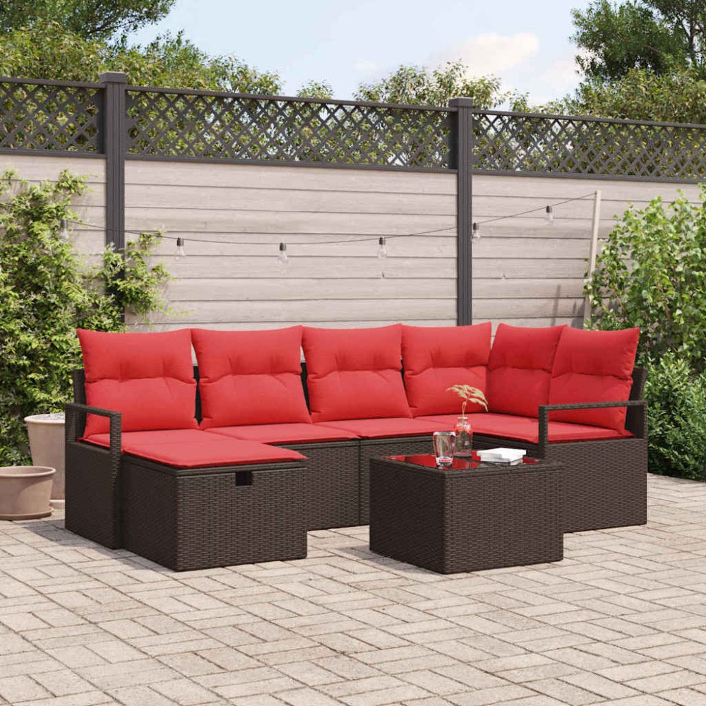 vidaXL Soffset med kudde med lagring 7 pcs Brun och Röd konstrotting