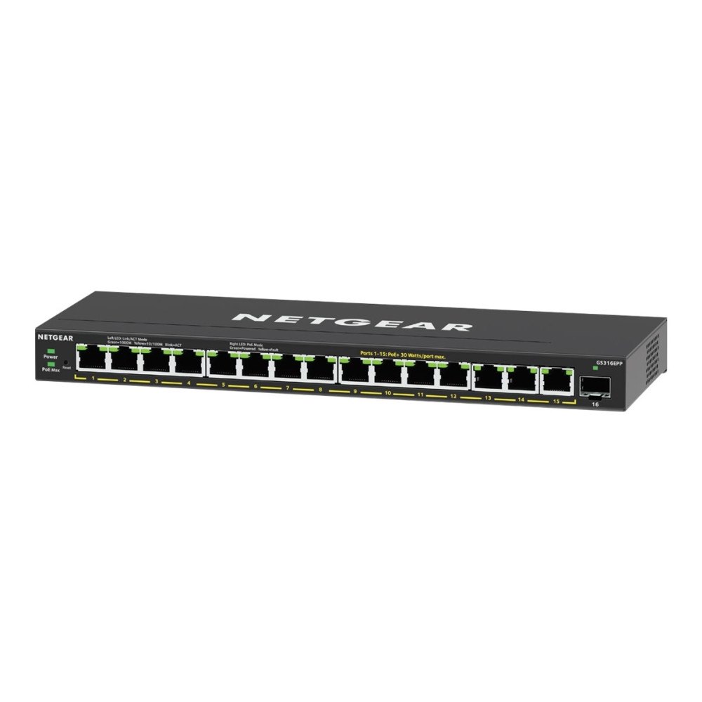 Netgear NETGEAR Plus GS316EPP - switch - 16 portar - Administrerad