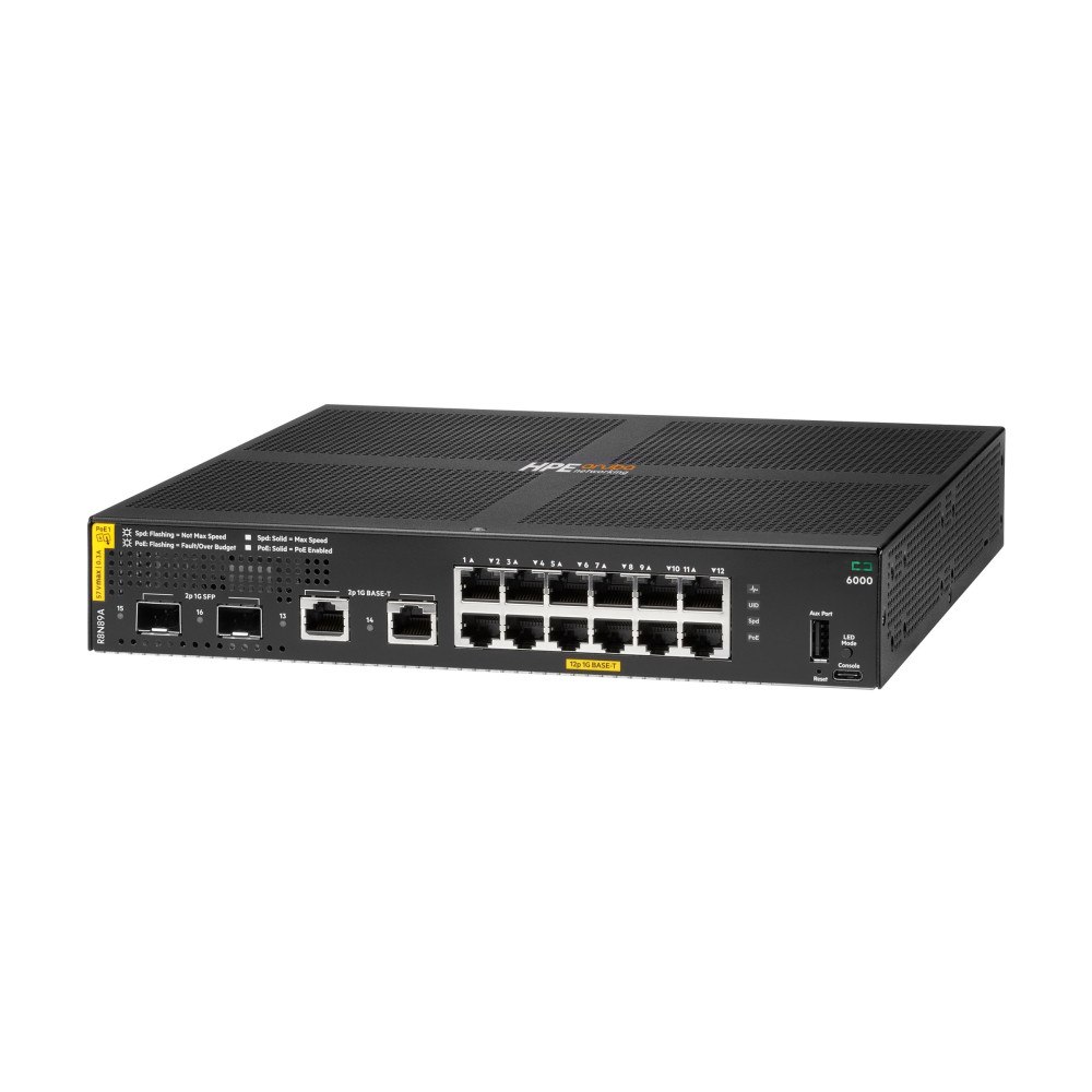 Hewlett Packard Enterprise HPE Aruba 6000 12G Class4 PoE 2G/2SFP 139W Switch - switch - 12 portar - Administrerad - rackmonterbar