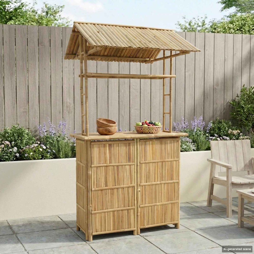 vidaXL Utomhus Barbord Naturfärg 115 x 95 x 214 cm Bambus