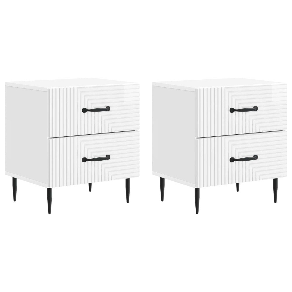 vidaXL Nattduksbord med låda 2 pcs Vit högglans 43 x 34,5 x 47,5 cm