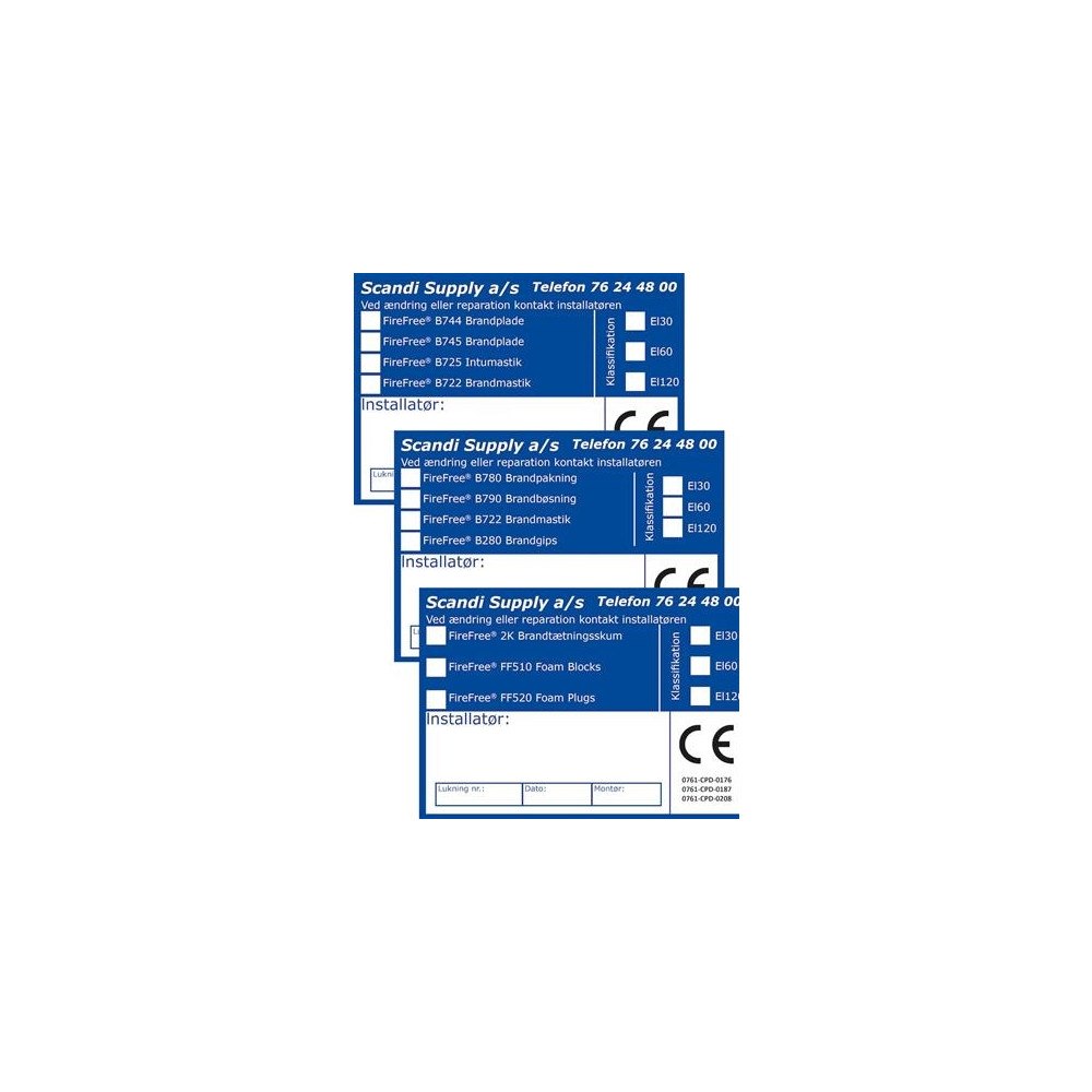 FireFree Etikett CE-märke för brandtätning B744-B745-B725-B722 (10 st...