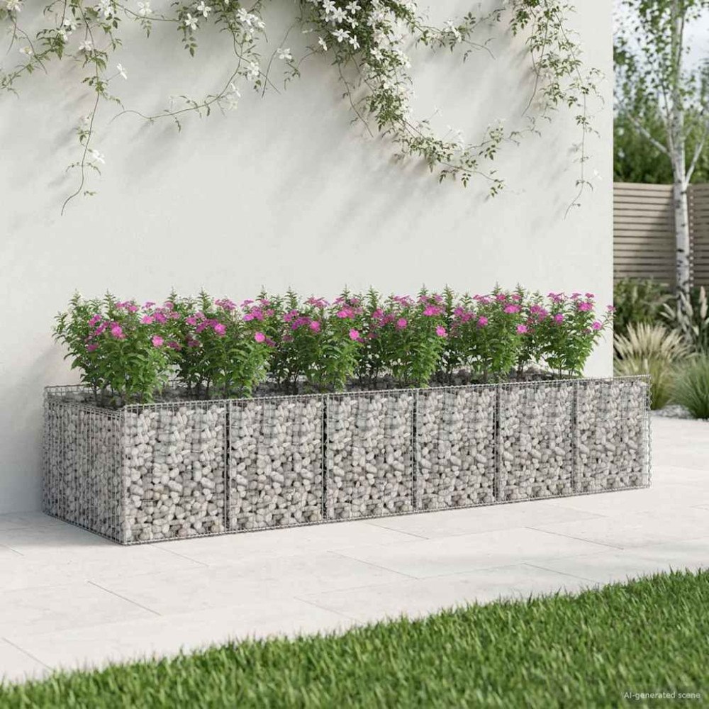 vidaXL Gabion upphöjd säng 2 pcs Silver