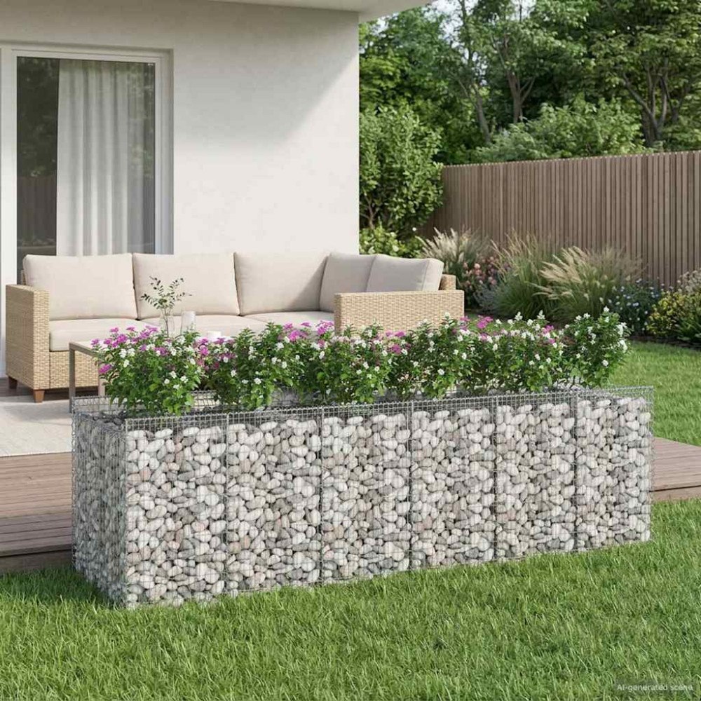 vidaXL Gabion upphöjd säng 3 pcs Silver