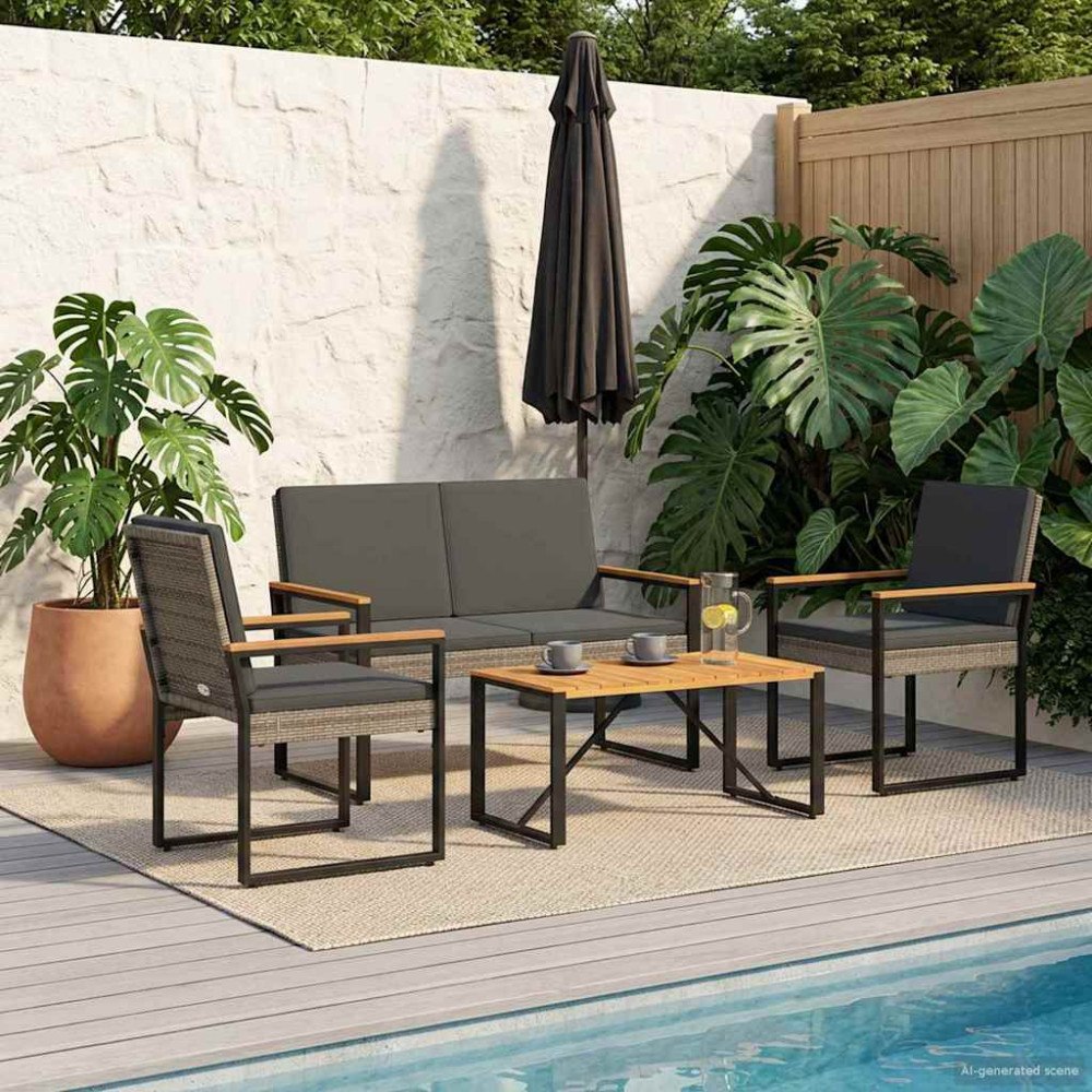 vidaXL Utemöbelset med kudde 4 pcs Grå och mörkgrå konstrotting