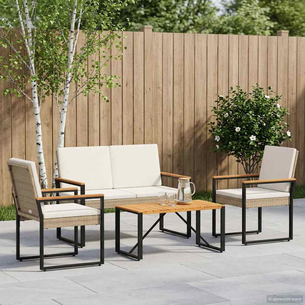vidaXL Utemöbelset med kudde 4 pcs Beige och krämvit konstrotting