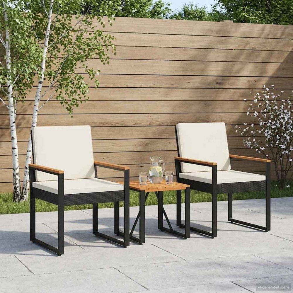 vidaXL Utemöbelset med kudde 3 pcs Svart och krämvit konstrotting