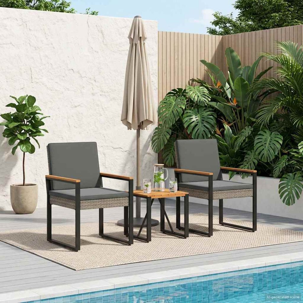 vidaXL Utemöbelset med kudde 3 pcs Grå och mörkgrå konstrotting