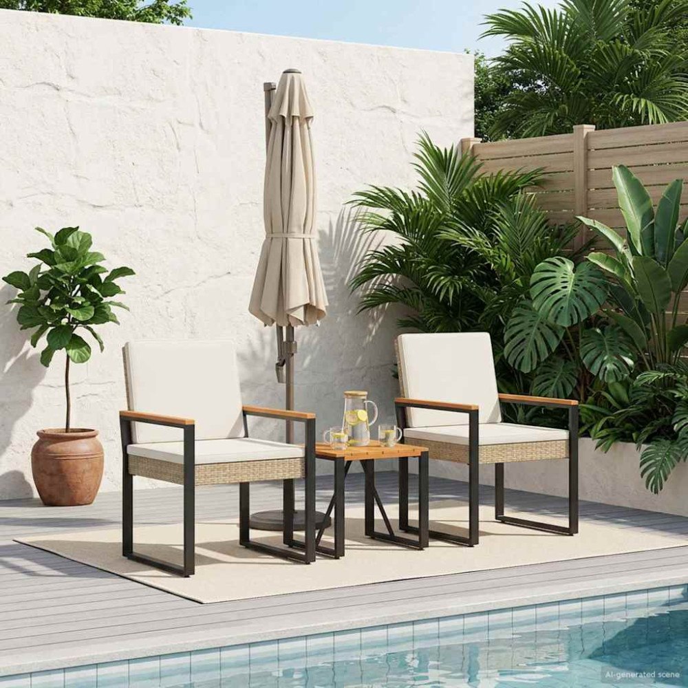 vidaXL Utemöbelset med kudde 3 pcs Beige och krämvit konstrotting