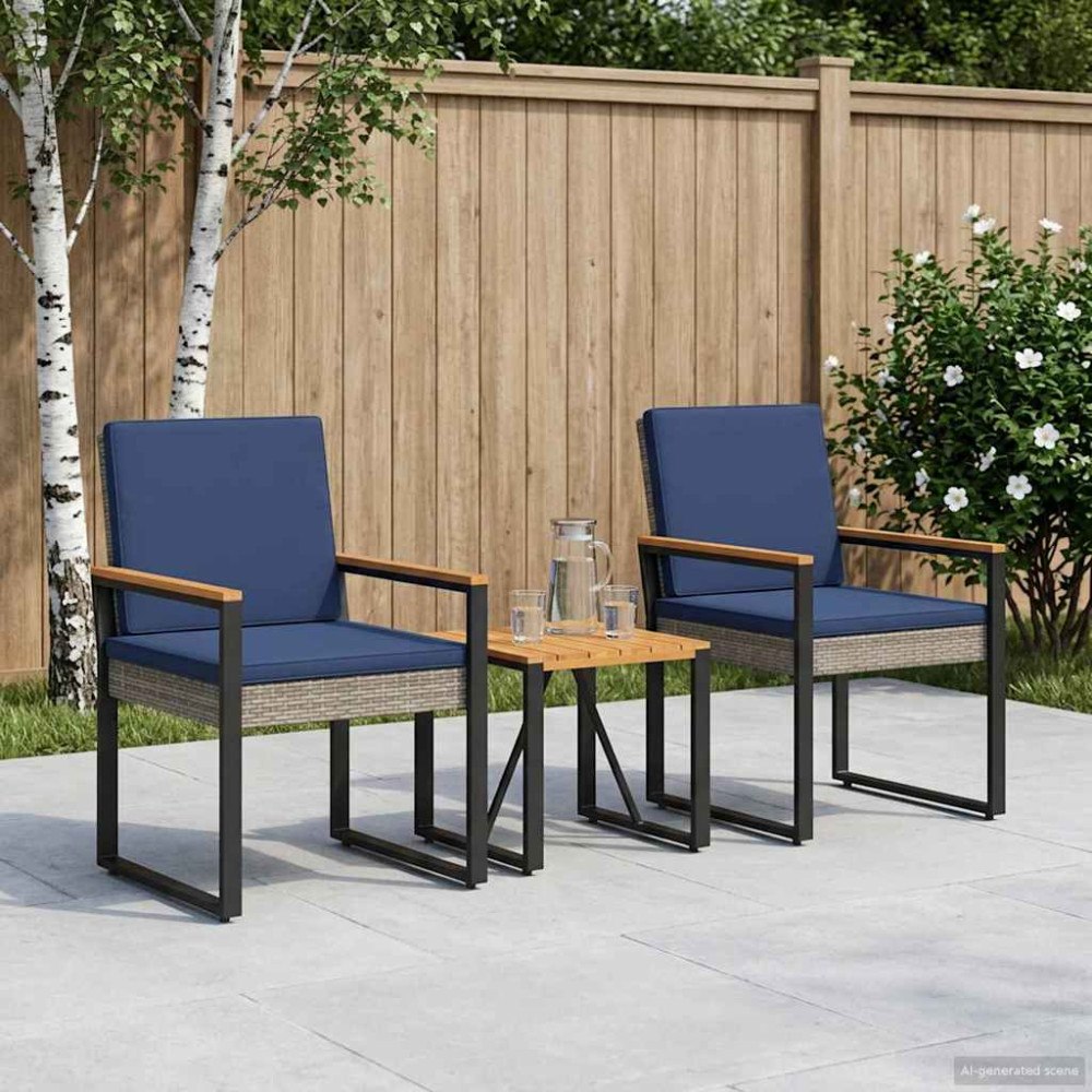 vidaXL Utemöbelset med kudde 3 pcs Grå och Marinblå konstrotting