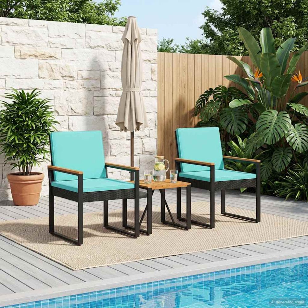 vidaXL Utemöbelset med kudde 3 pcs Svart och turkos konstrotting