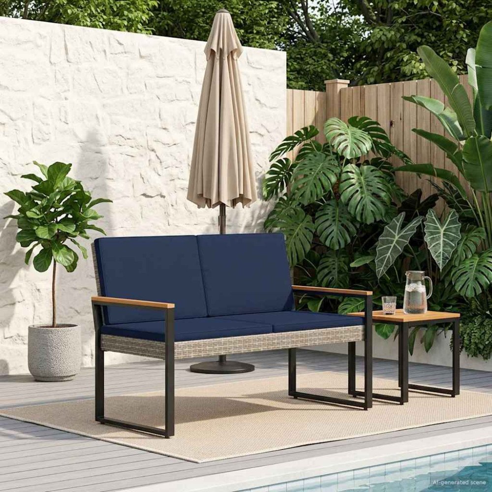 vidaXL Utomhusbänk Grå och Marinblå 107 x 61 x 80 cm konstrotting