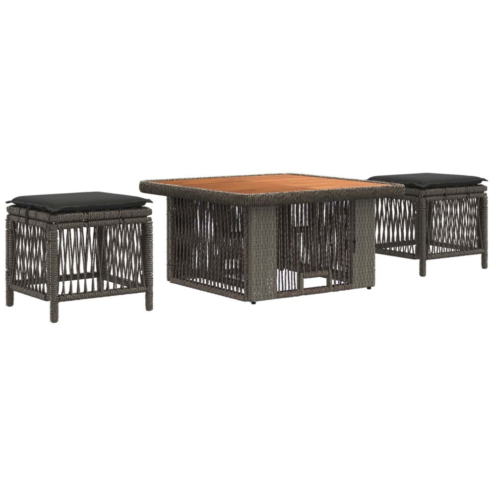 vidaXL Trädgårdsmöbelset med kudde 3 pcs Grå och mörkgrå konstrotting