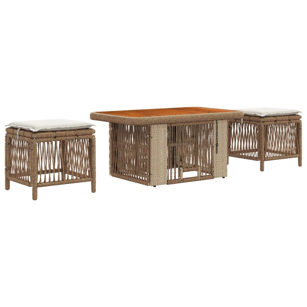 vidaXL Trädgårdsmöbelset 3 pcs Beige och gräddfärgad konstrotting