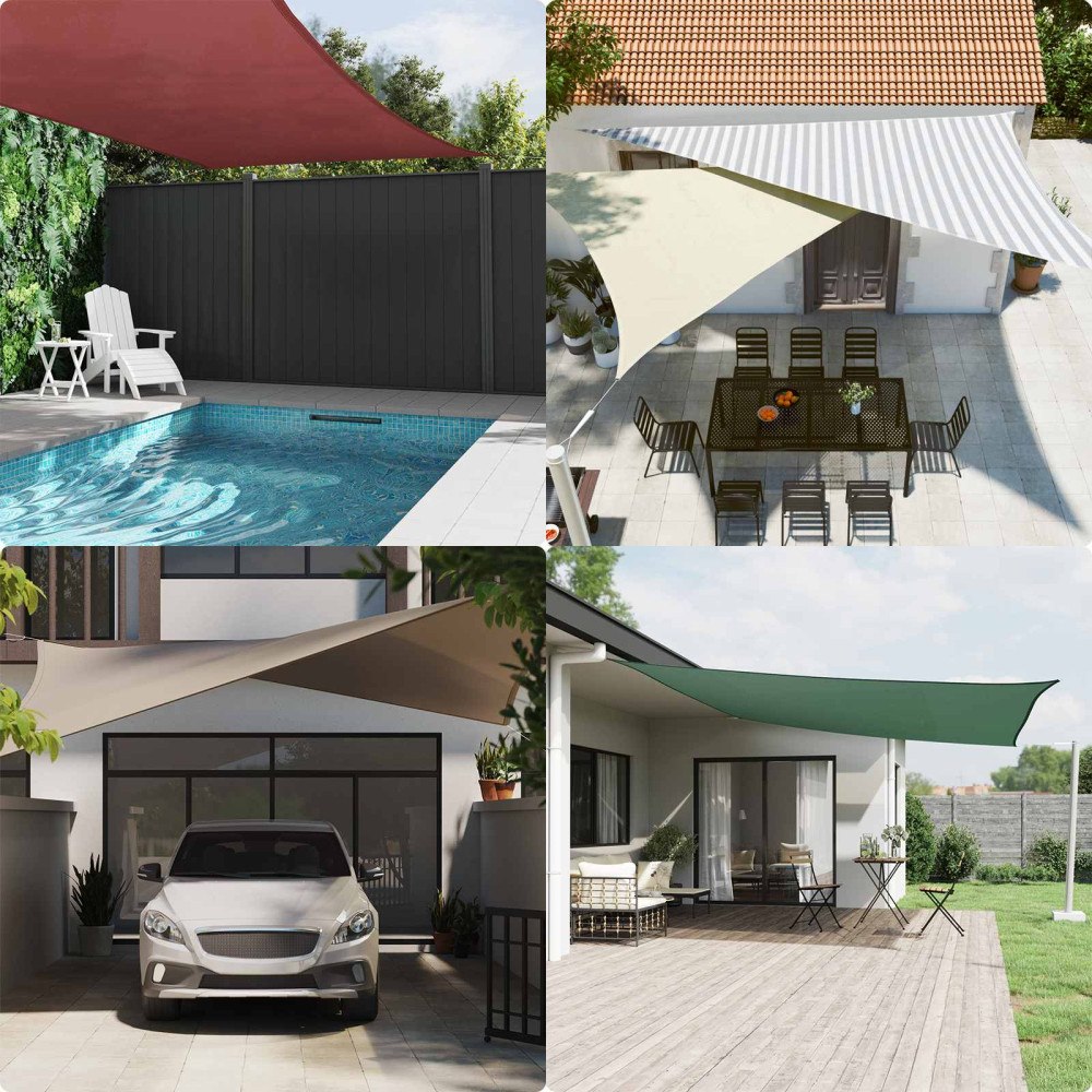 vidaXL Utomhus solsätt segel Ljusgrå och vit. 5 x 7 x 7 m