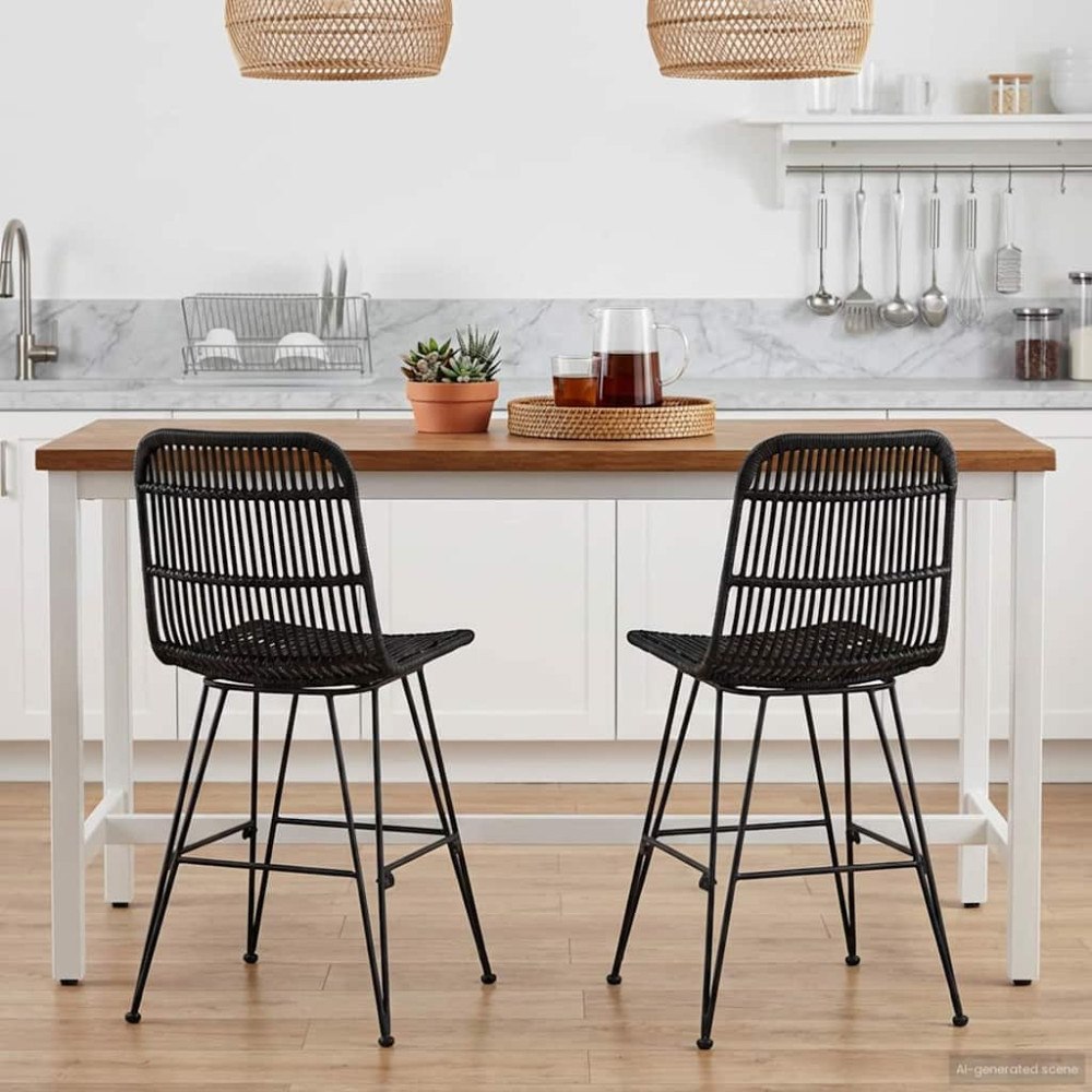 vidaXL Matsalsstol 2 pcs Svart 41 x 55 x 85 cm Rattan och Stål