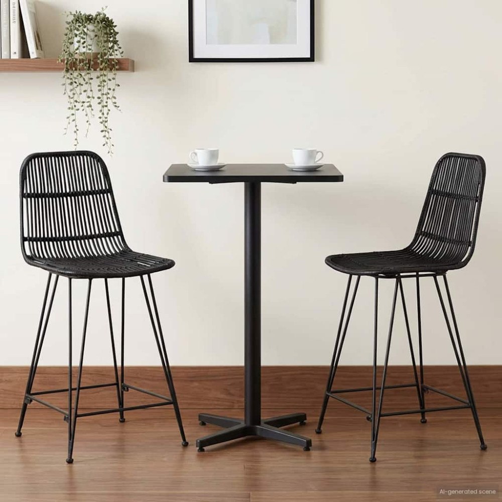 vidaXL Barpall 2 pcs Svart 44 x 54 x 96 cm Rattan och Stål