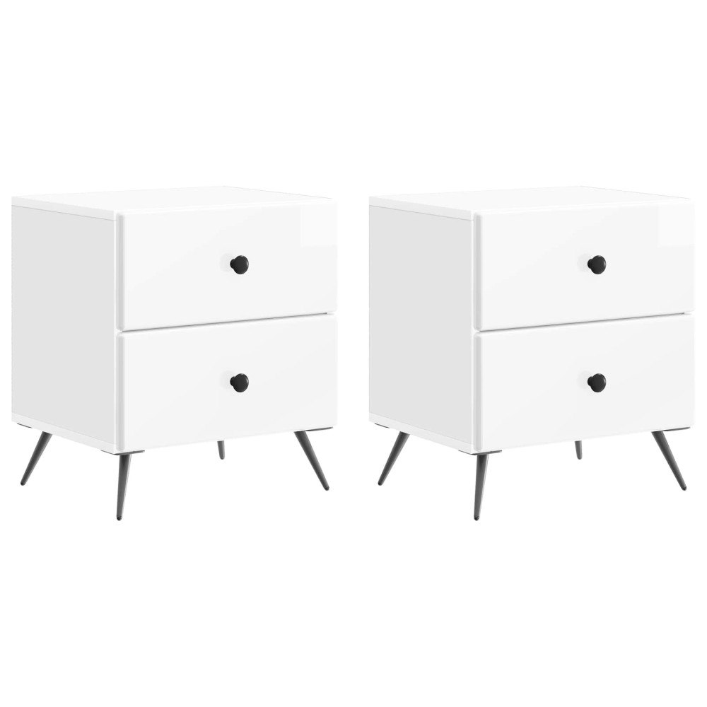 vidaXL Nattduksbord med låda 2 pcs Vit högglans 43 x 34,5 x 47,5 cm