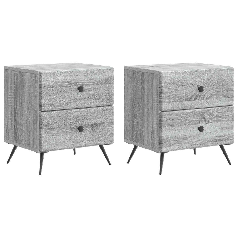 vidaXL Nattduksbord med låda 2 pcs Grå sonoma-ek 43 x 34,5 x 47,5 cm