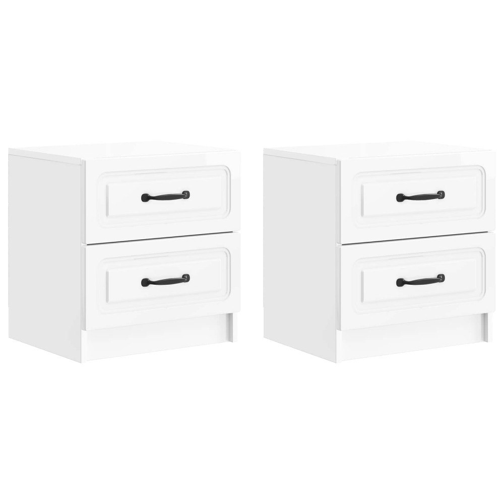 vidaXL Nattduksbord med låda 2 pcs Vit högglans 43 x 34,5 x 44,5 cm