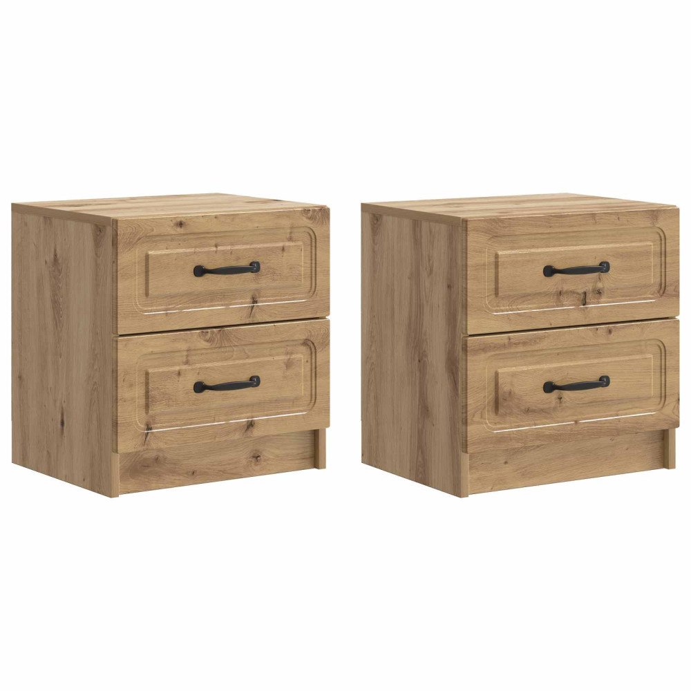 vidaXL Nattduksbord med låda 2 pcs Artisan-ek 43 x 34,5 x 44,5 cm