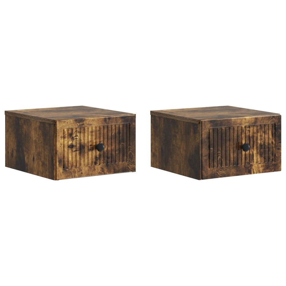 vidaXL Väggmonterat Sängbord med låda 2 pcs Rökt ek 33 x 34,5 x 20 cm