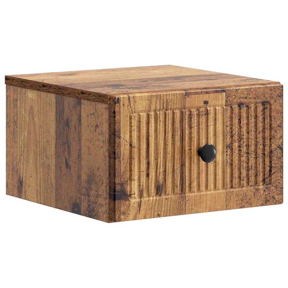 vidaXL Väggmonterat Sängbord med låda Gammalt trä 33 x 34,5 x 20 cm