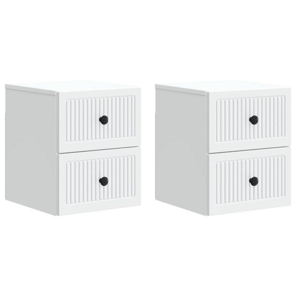 vidaXL Väggmonterat Sängbord med låda 2 pcs Vit 33 x 34,5 x 40 cm