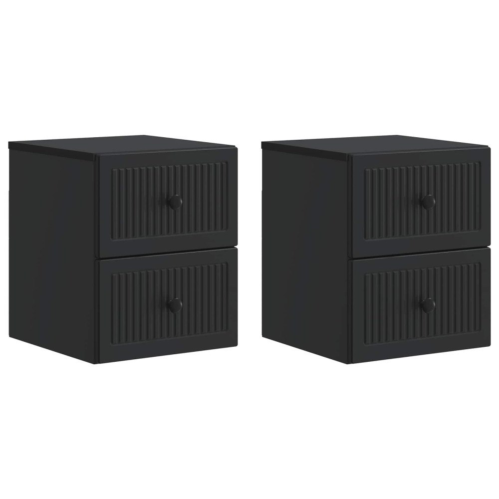 vidaXL Väggmonterat Sängbord med låda 2 pcs Svart 33 x 34,5 x 40 cm