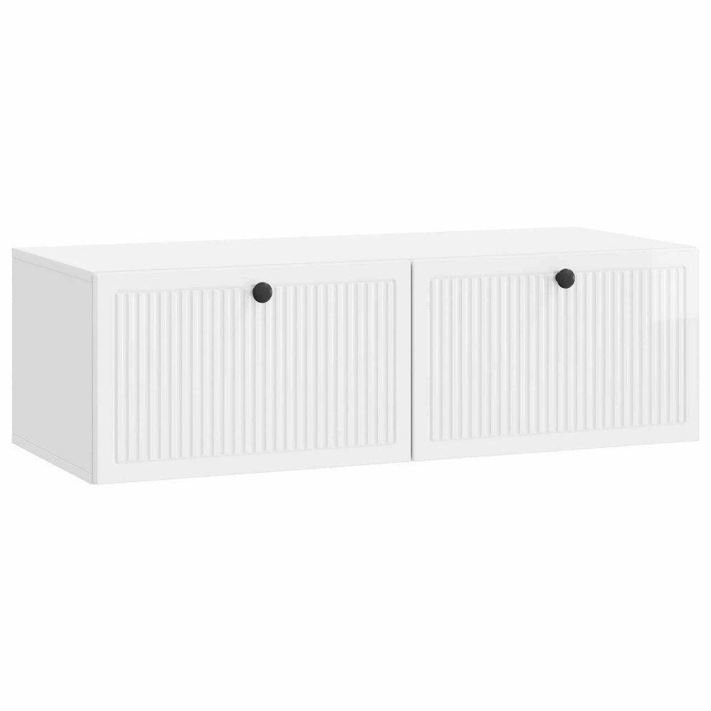 vidaXL Väggmonterad TV-bänk Väggmonterad Vit högglans 98 x 41 x 30 cm