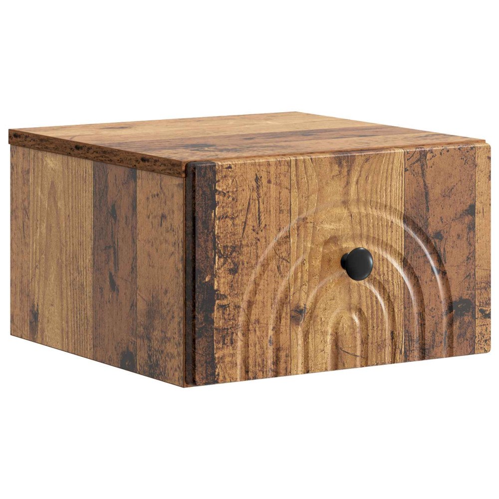 vidaXL Väggmonterat Sängbord med låda Gammalt trä 33 x 34,5 x 20 cm