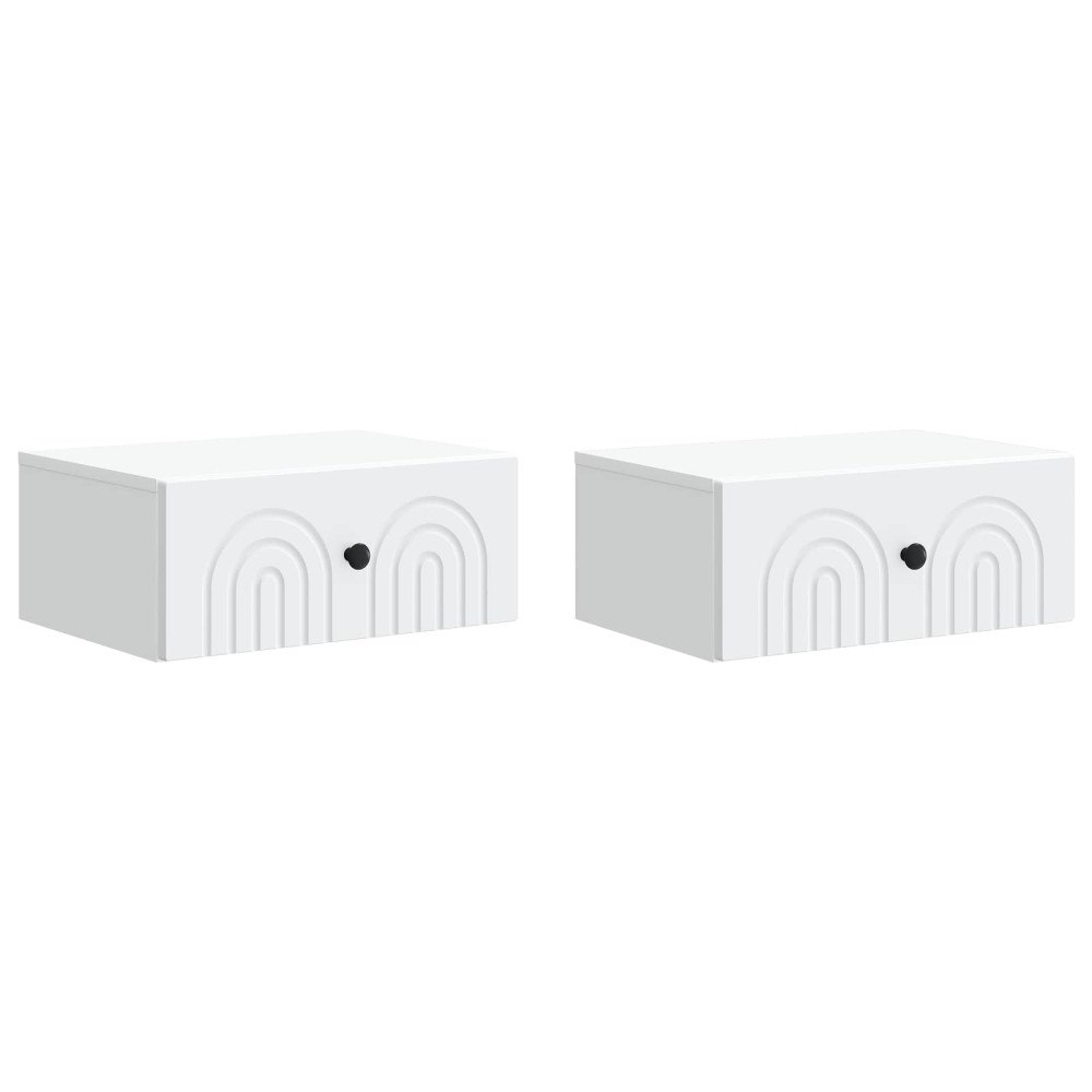 vidaXL Väggmonterat Sängbord med låda 2 pcs Vit 49 x 34,5 x 20 cm