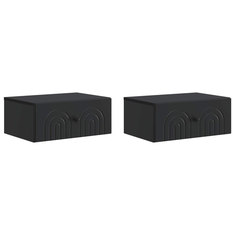 vidaXL Väggmonterat Sängbord med låda 2 pcs Svart 49 x 34,5 x 20 cm