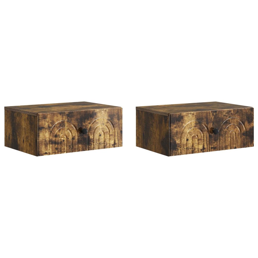 vidaXL Väggmonterat Sängbord med låda 2 pcs Rökt ek 49 x 34,5 x 20 cm