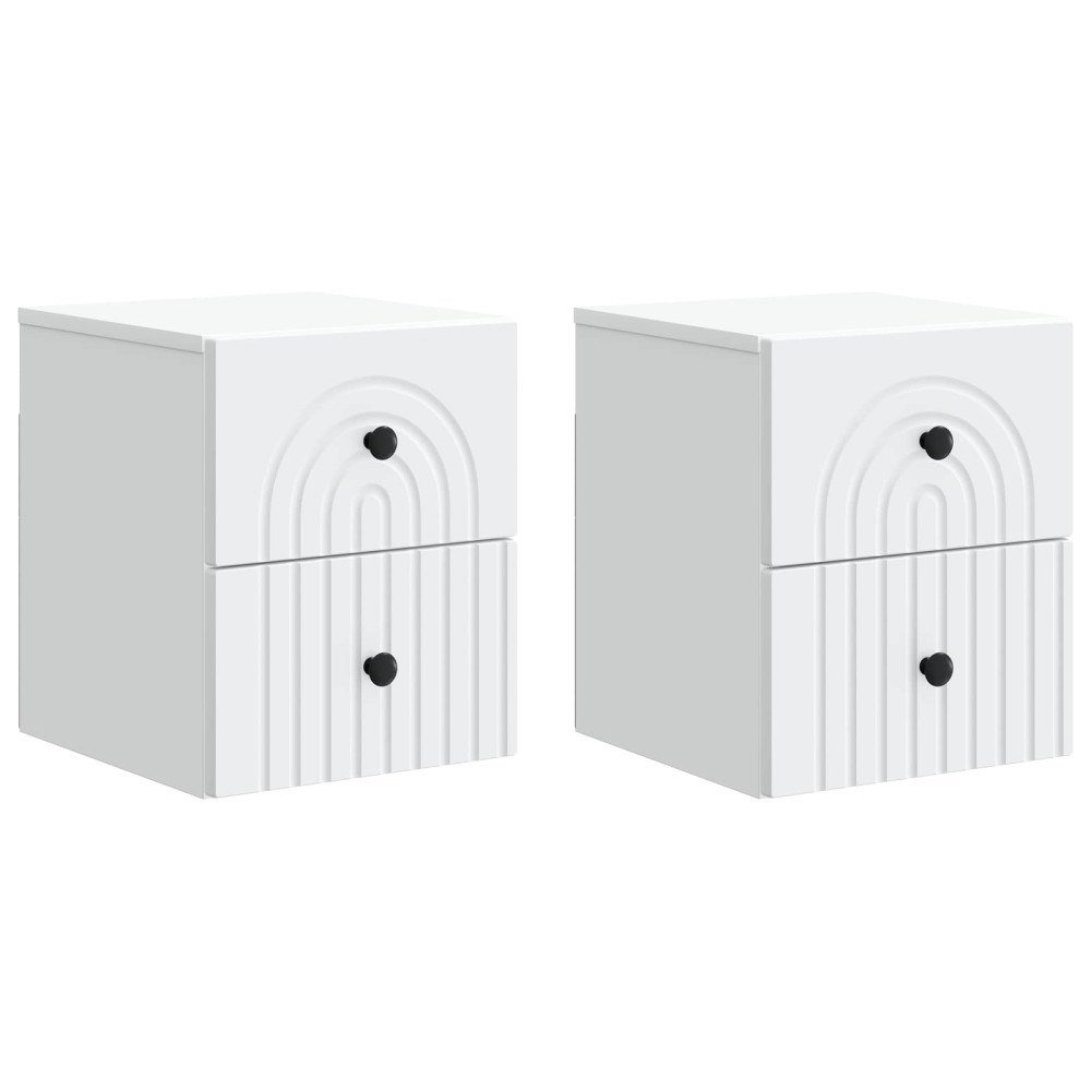 vidaXL Väggmonterat Sängbord med låda 2 pcs Vit 33 x 34,5 x 40 cm