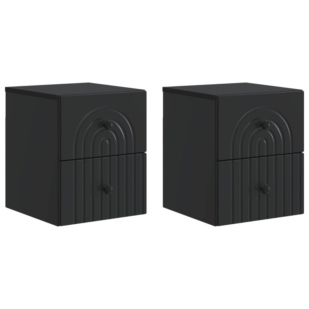 vidaXL Väggmonterat Sängbord med låda 2 pcs Svart 33 x 34,5 x 40 cm