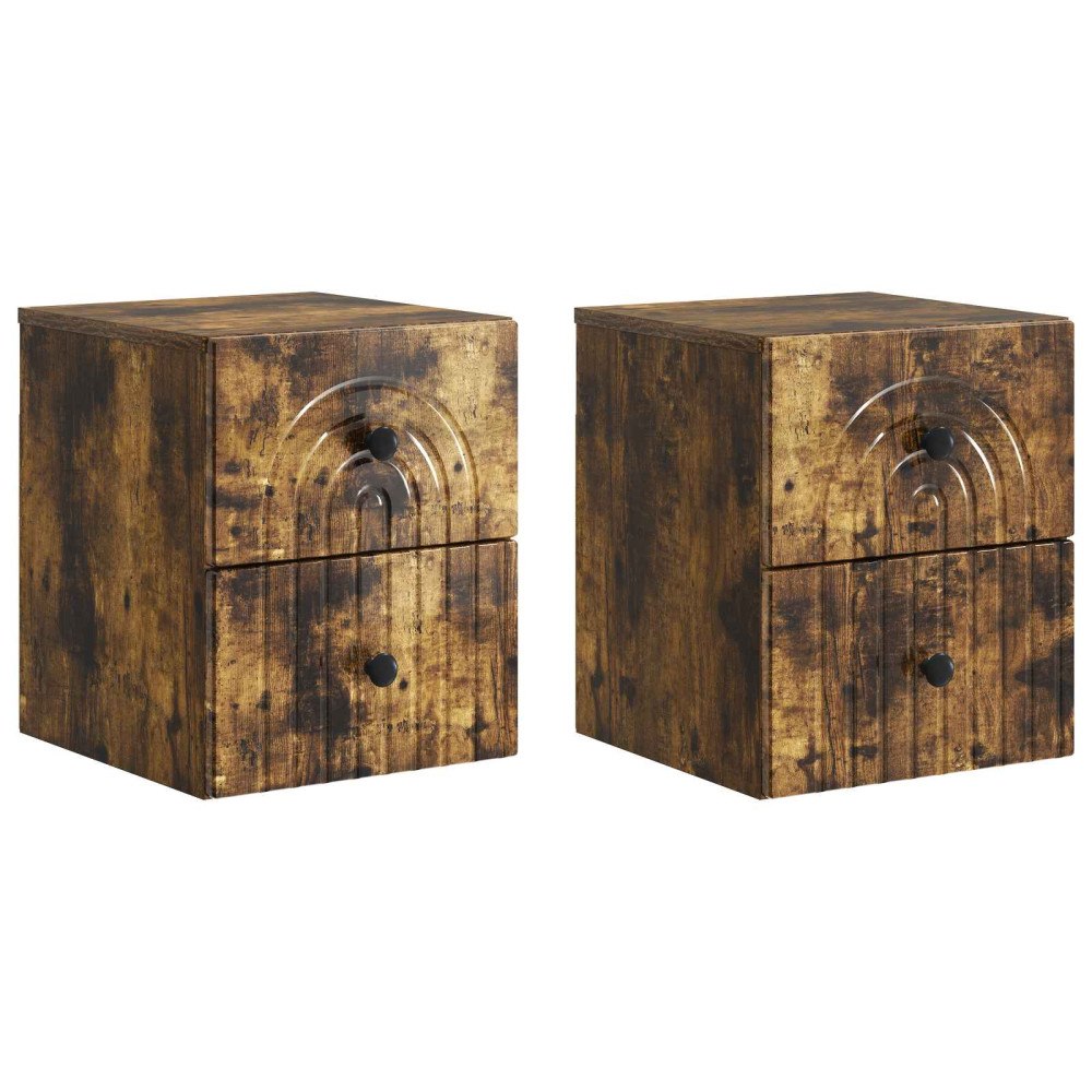 vidaXL Väggmonterat Sängbord med låda 2 pcs Rökt ek 33 x 34,5 x 40 cm