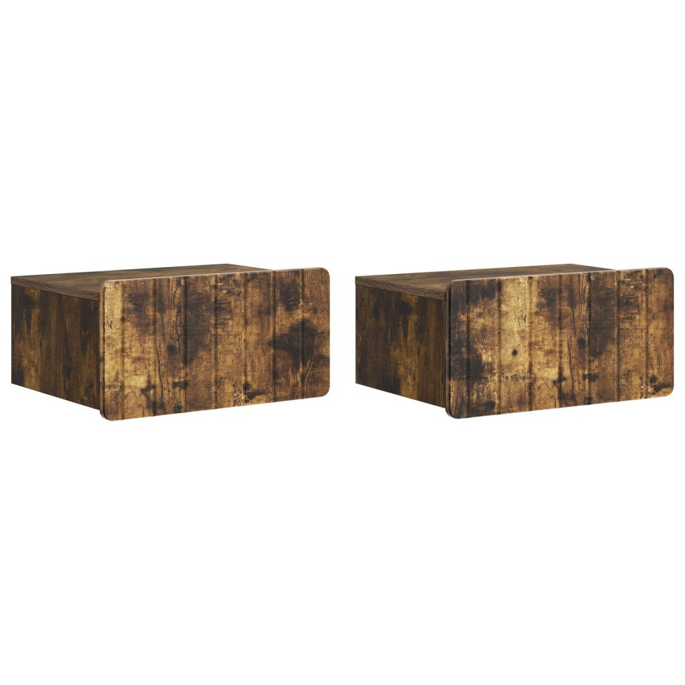 vidaXL Väggmonterat Sängbord med låda 2 pcs Rökt ek 49 x 34,5 x 24 cm