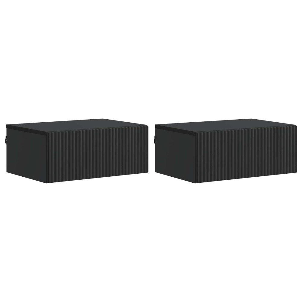 vidaXL Väggmonterat Sängbord med låda 2 pcs Svart 49 x 34,5 x 20 cm
