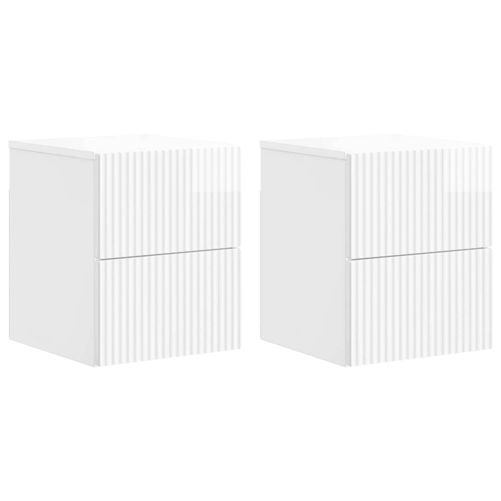 vidaXL Väggmonterat Sängbord 2 pcs Vit högglans 33 x 34,5 x 40 cm