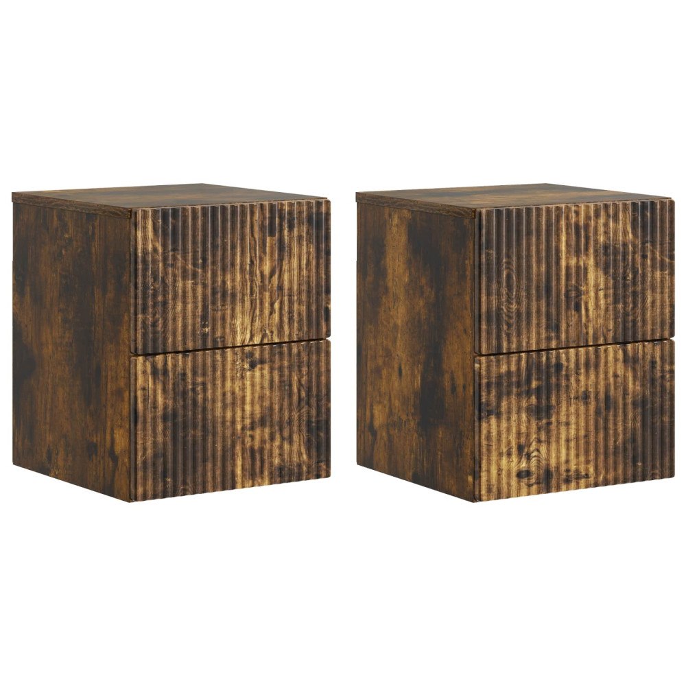 vidaXL Väggmonterat Sängbord med låda 2 pcs Rökt ek 33 x 34,5 x 40 cm