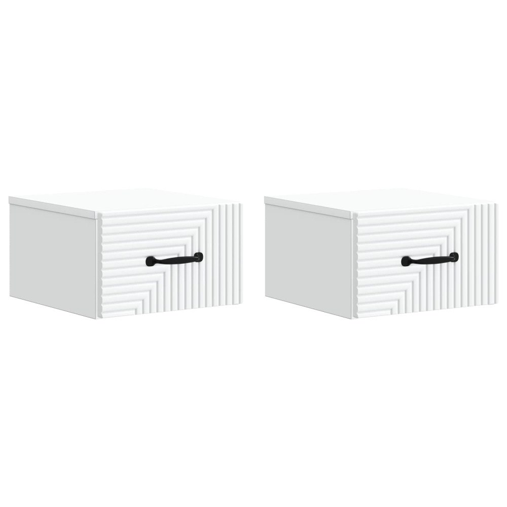 vidaXL Väggmonterat Sängbord med låda 2 pcs Vit 34,5 x 33 x 20 cm