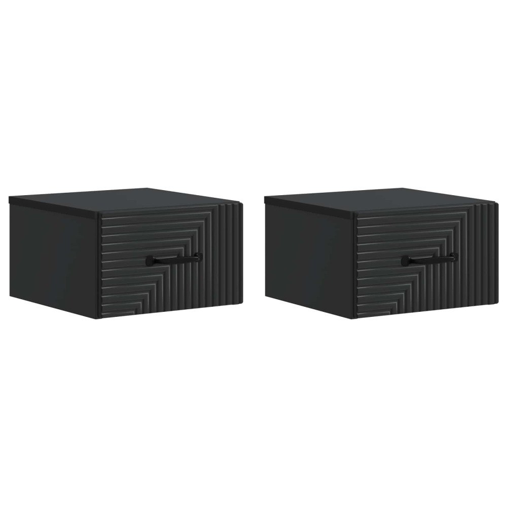 vidaXL Väggmonterat Sängbord med låda 2 pcs Svart 34,5 x 33 x 20 cm