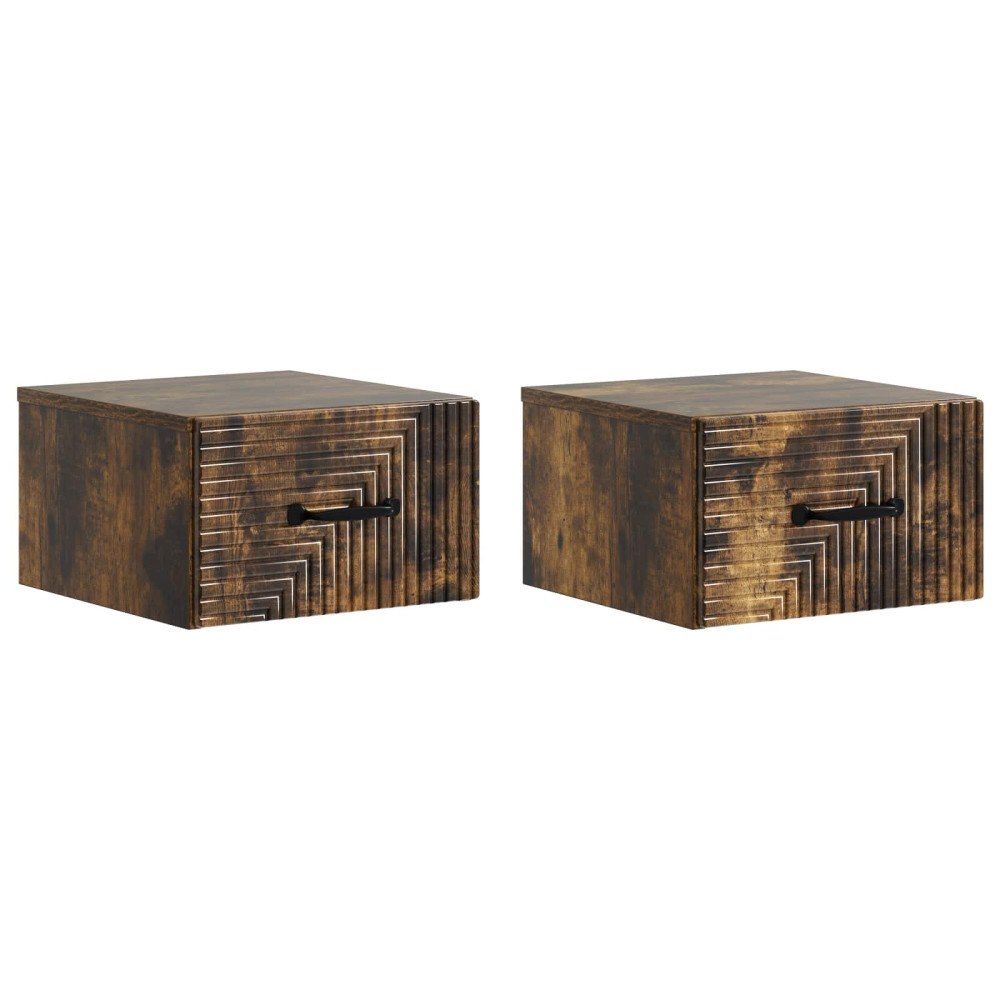 vidaXL Väggmonterat Sängbord med låda 2 pcs Rökt ek 34,5 x 33 x 20 cm