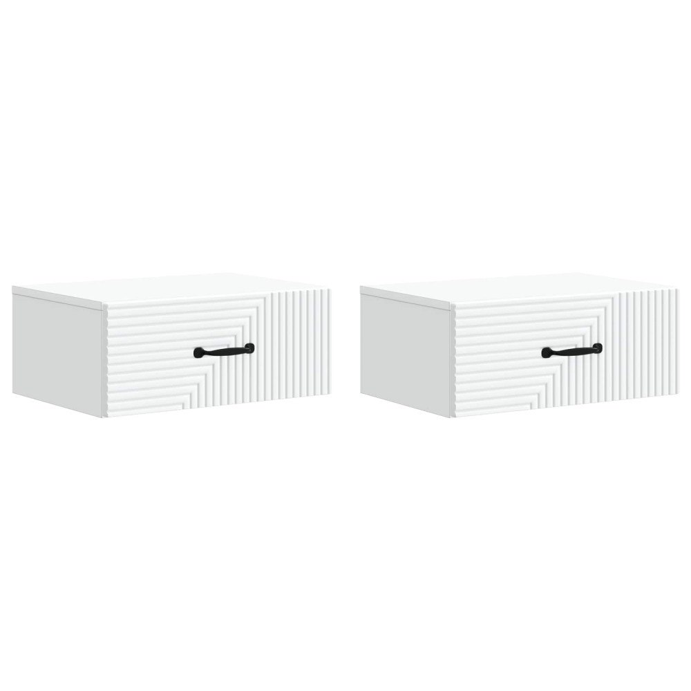 vidaXL Väggmonterat Sängbord med låda 2 pcs Vit 49 x 34,5 x 20 cm