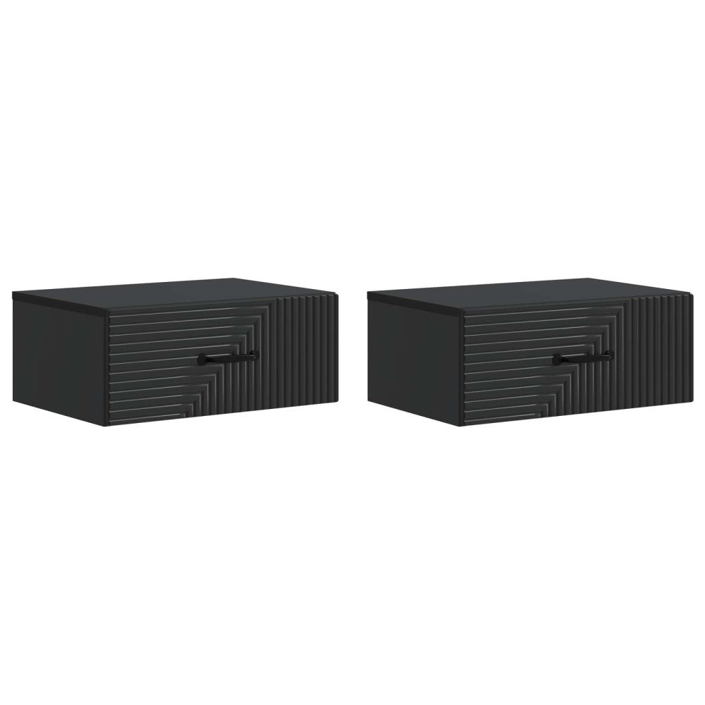 vidaXL Väggmonterat Sängbord med låda 2 pcs Svart 49 x 34,5 x 20 cm