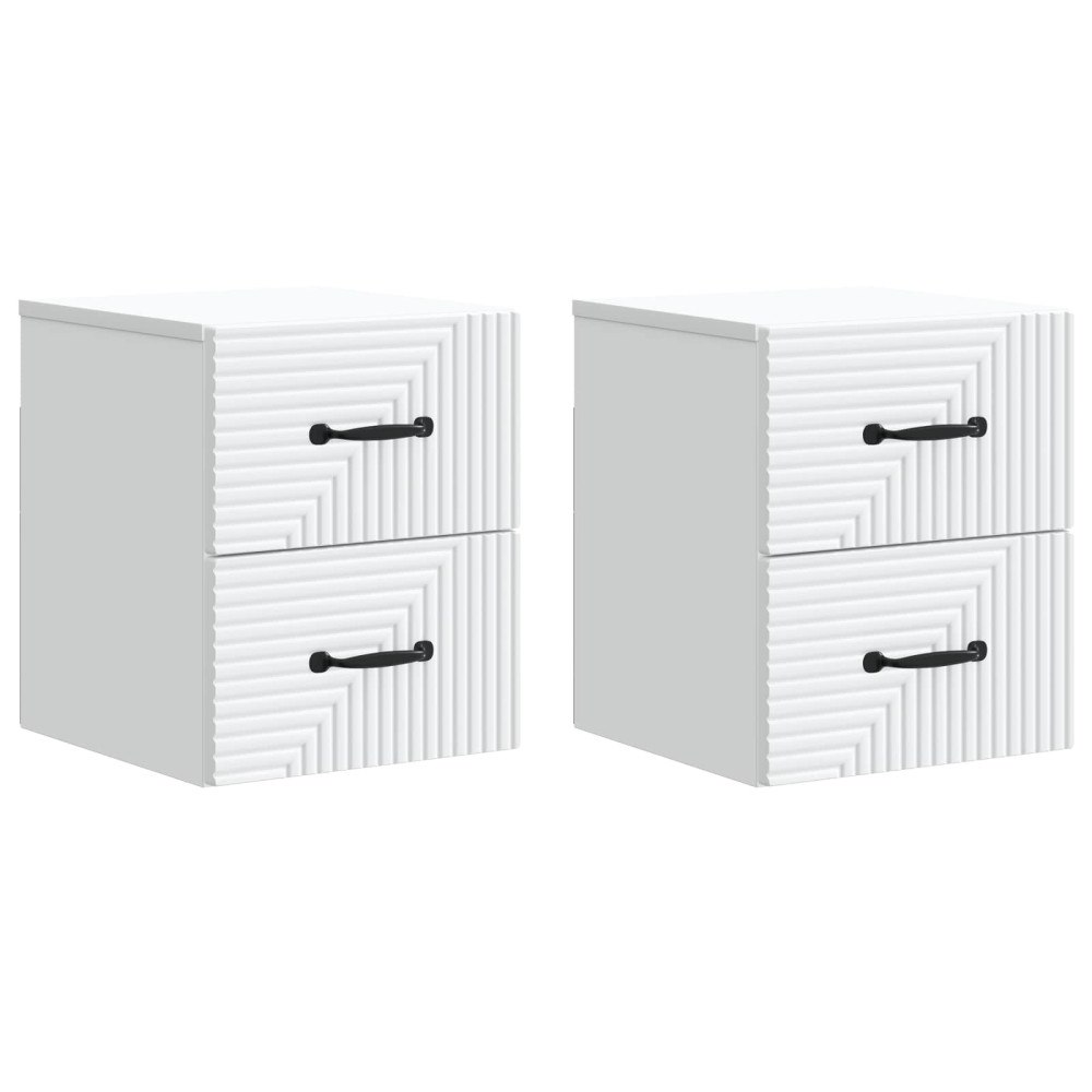 vidaXL Väggmonterat Sängbord med låda 2 pcs Vit 34,5 x 33 x 40 cm